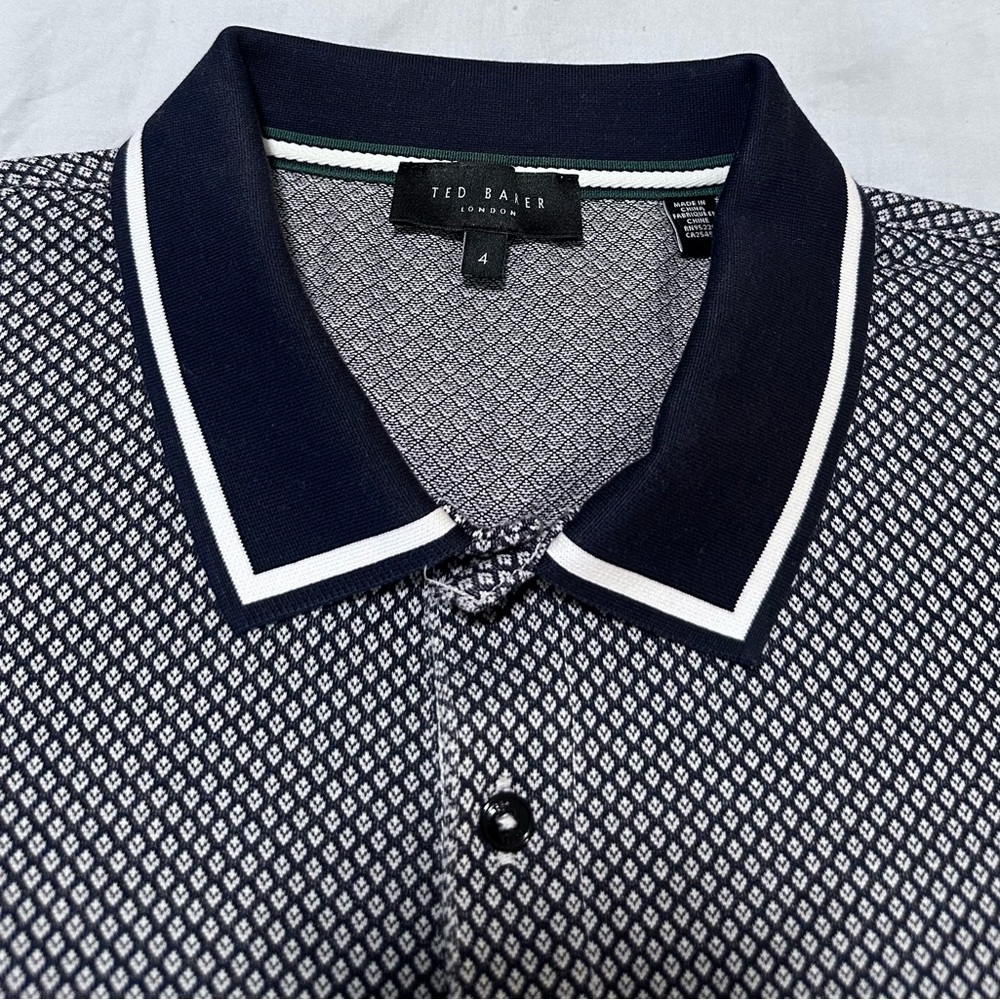 Ted Baker Black and White Patterned Polo Shirt